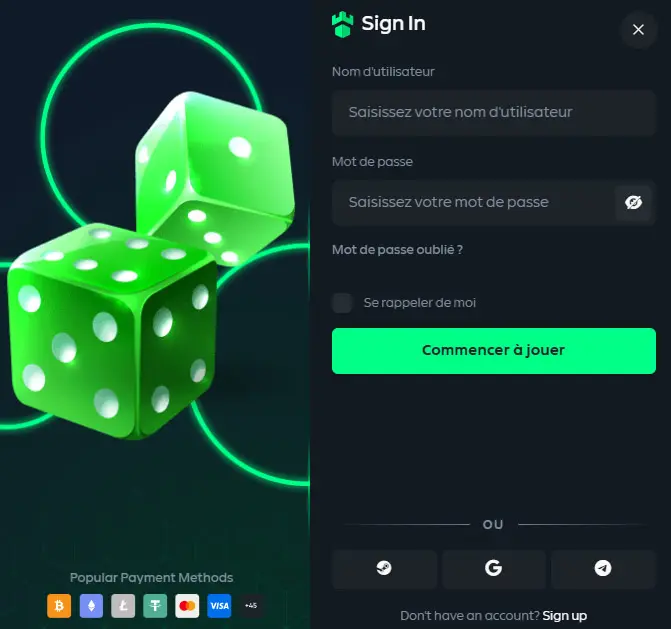 Accesso dei membri del GAMDOM CASINO